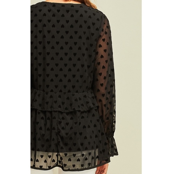 Black Heart Layered Blouse Top - Picture 8 of 8